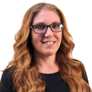 Kirbie B Light-skinned female with light brown hair, glasses, and wearing a black shirt.